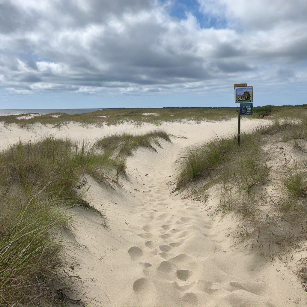 Assateague-style dune path used as Maryland Falls Here starter guide imagery.